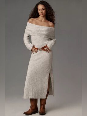 Daily Practice Off-Shoulder Foldover Midi Sweater Dress